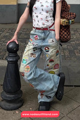 High Waist Retro Embroidered Jeans Pants