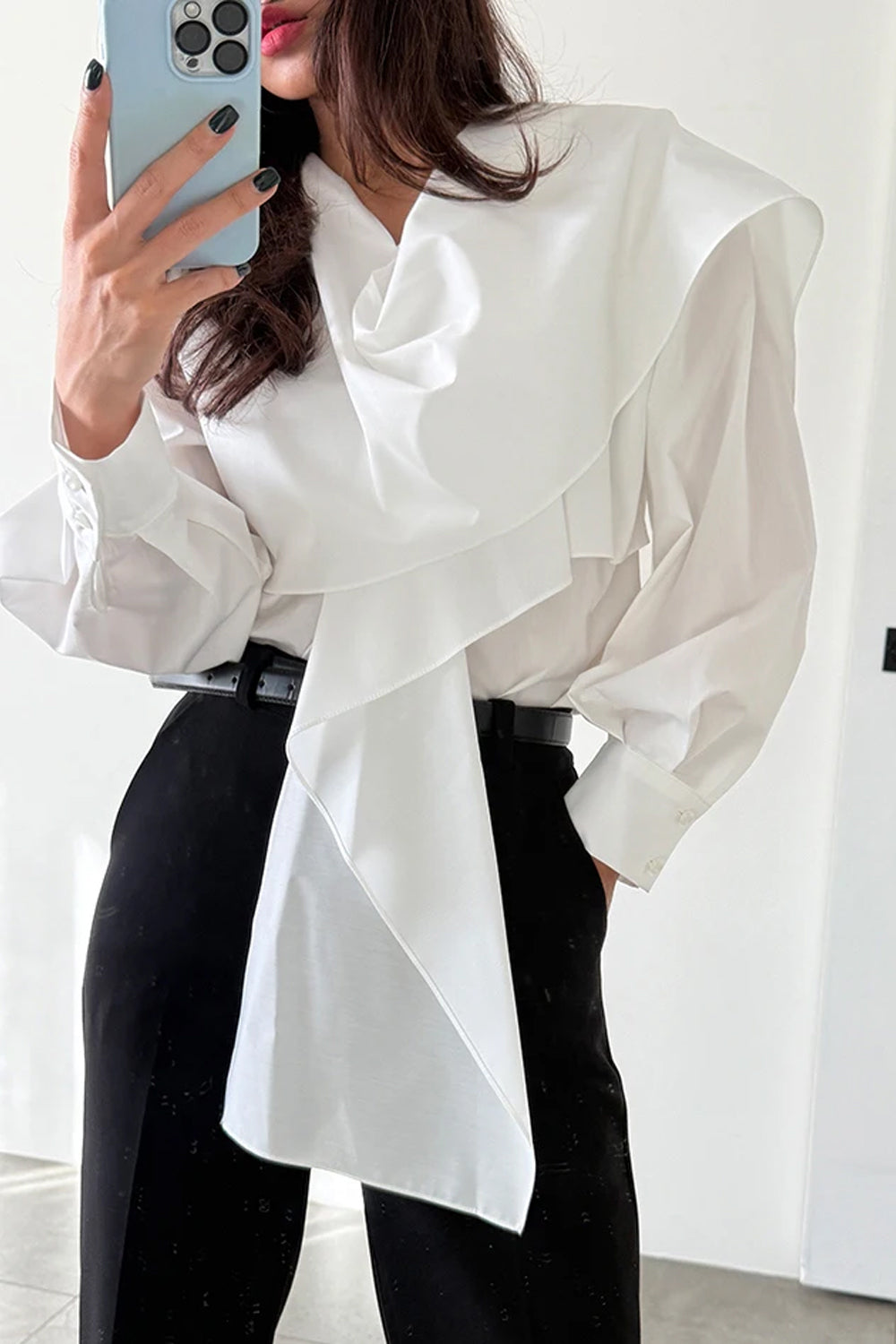 Long Sleeve Elegant Shawl Patchwork Office Blouse Shirt