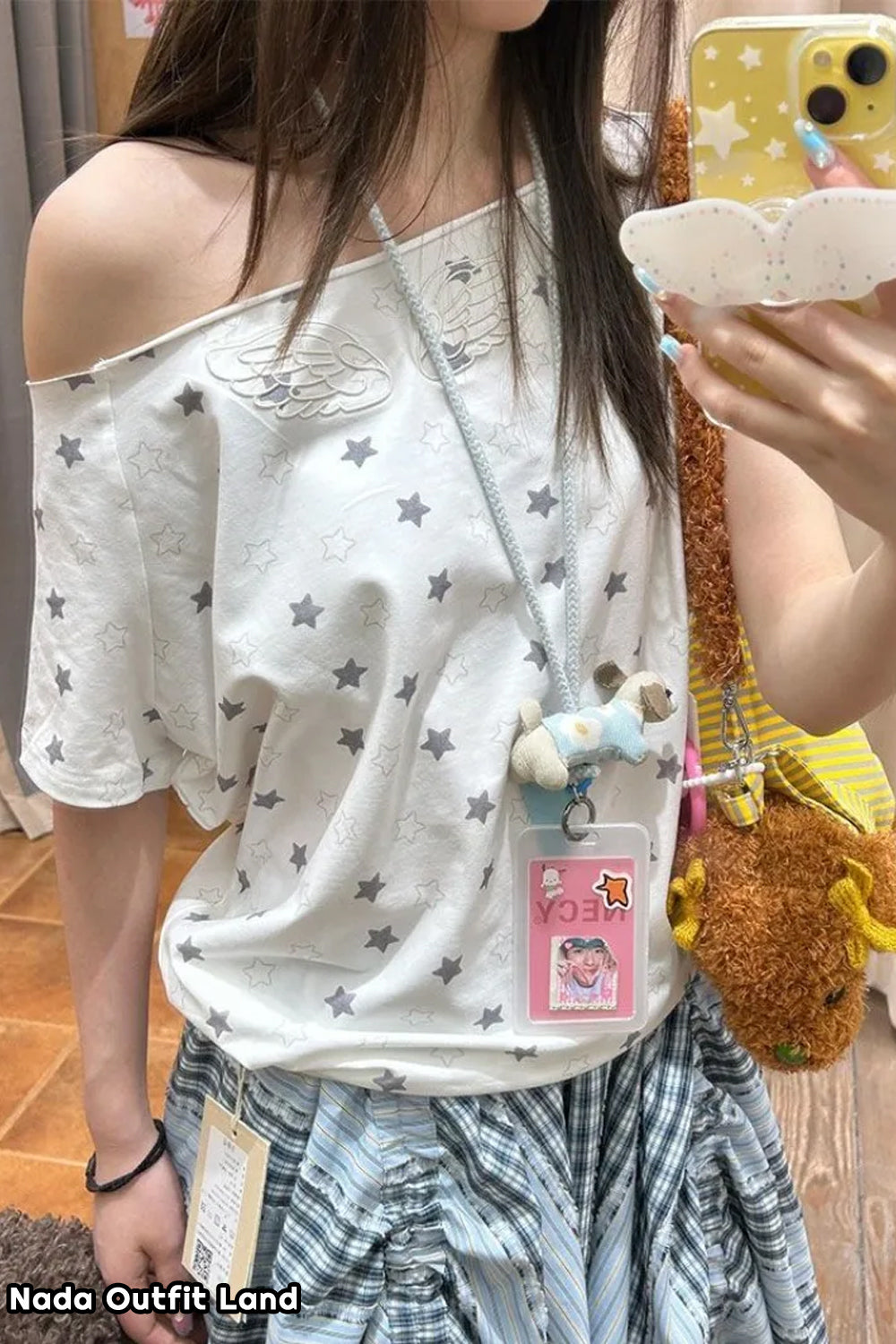Short Sleeve Cute Off Shoulder Stars Pattern Shirts