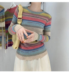 Loose Stretchy  Striped Colors Sweater