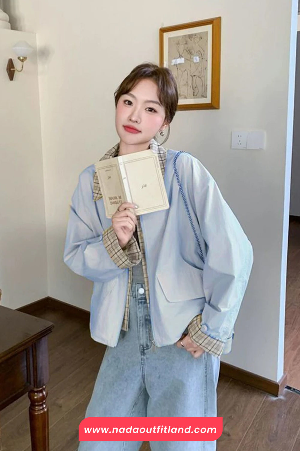 Long Sleeve Plaid Patchwork Short Blazer Coat