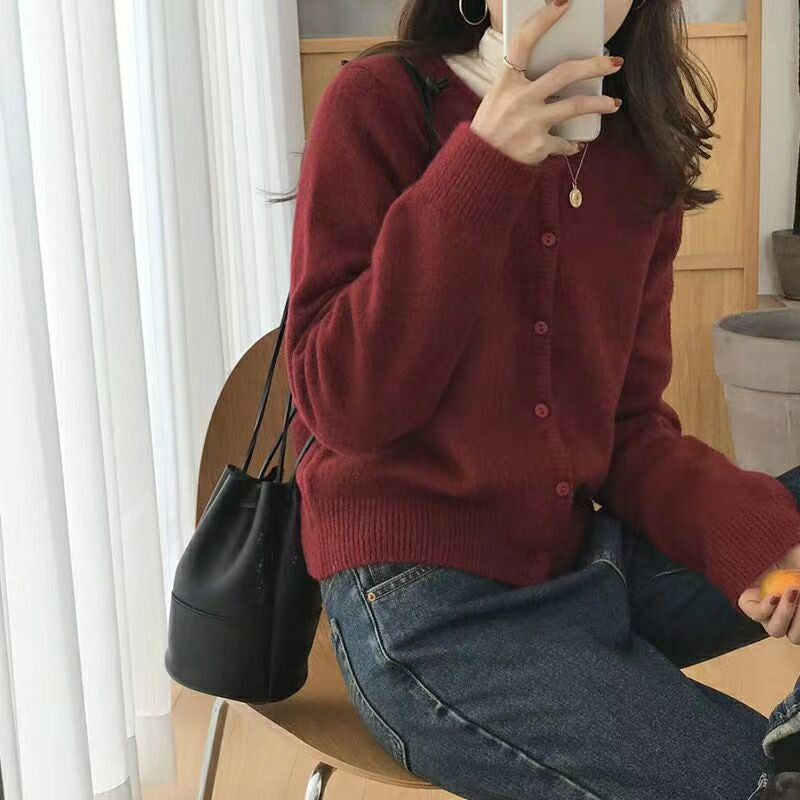 Long Sleeve O-Neck Wool Cashmere Cardigan Sweater