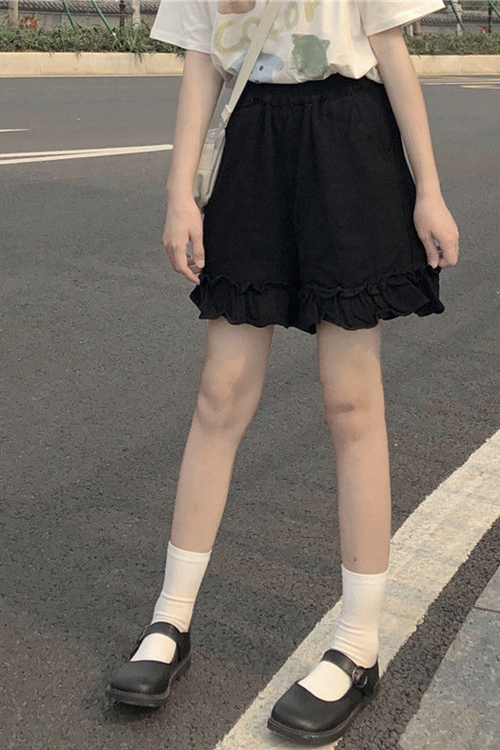High Waist Elastic Ruffles Wide Leg Shorts