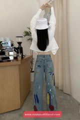Loose Ripped Style Graffiti Colors Jeans Pants