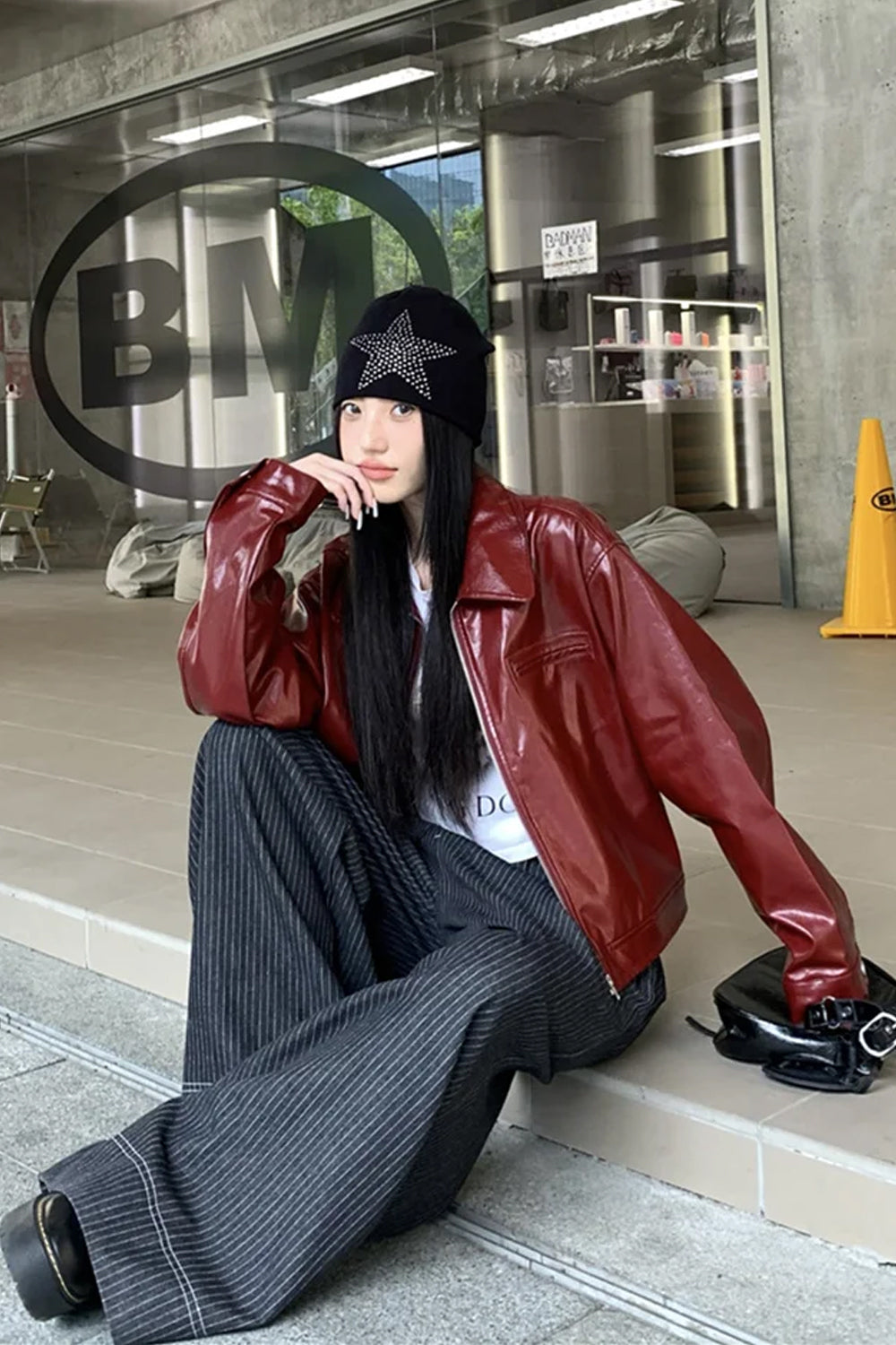 Red Leather Lapel Jacket â€?Bold Statement Outerwear for Modern Style