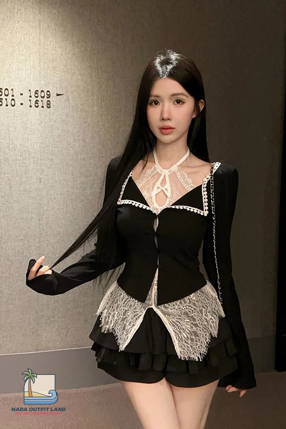 Long Sleeve Sexy Halter Lace Hollow Out Blouse Shirt