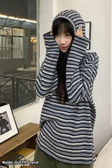 Long Sleeve Retro Striped Hooded Winter Sweater