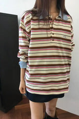 Loose Striped Turn Down Collar Sweatshirt