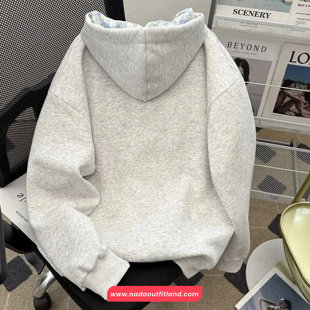 Long Sleeve Cute Plaid Bow Hooded Sweatshirt