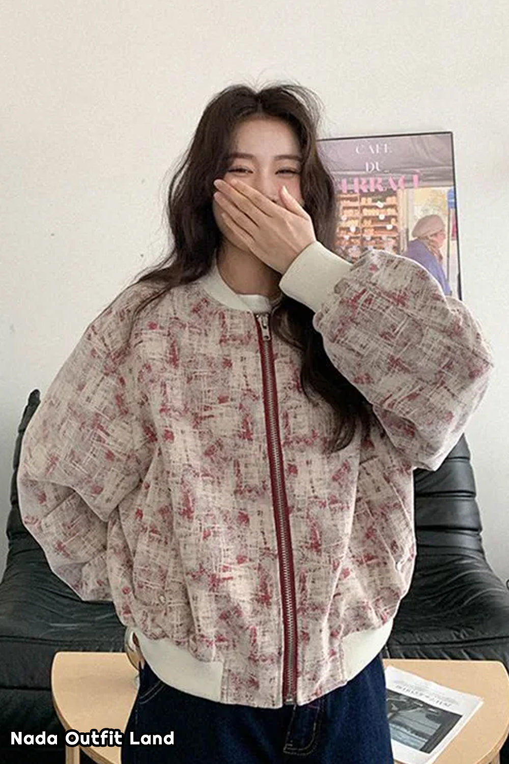 Long Sleeve Pink Tie Dye Pattern Baseball Zipper Jacket