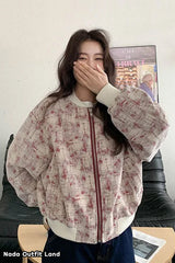 Long Sleeve Pink Tie Dye Pattern Baseball Zipper Jacket