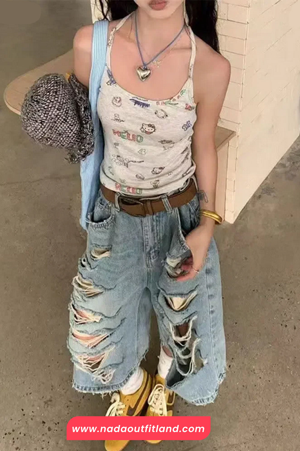 High Waist Loose Ripped Hole Denim Jeans