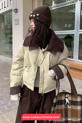 Loose Lapel Collar Parkas Coat Jacket