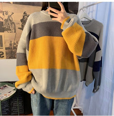 Loose Retro Stylish Striped Knitted Sweater