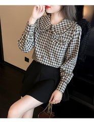 Long Sleeve Peter Pan Collar Elegant Plaid Shirt