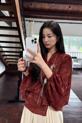 Loose V-Neck Elegant Summer Chiffon Blouse Shirt