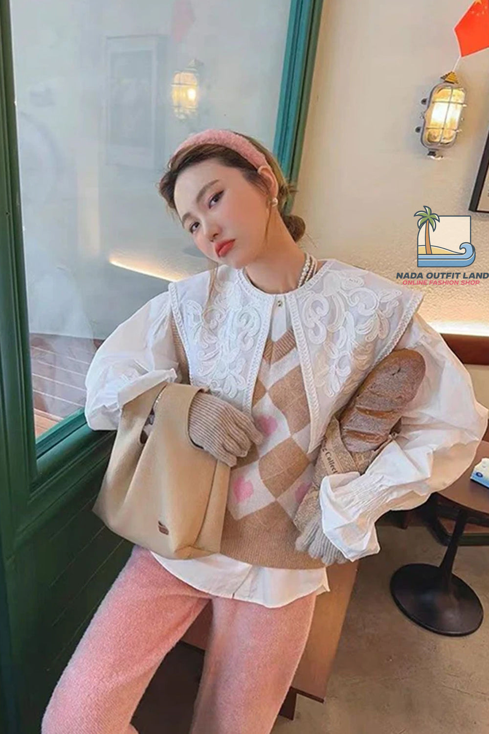 Flare Sleeve Peter Pan Collar Embroidered Blouse Shirt