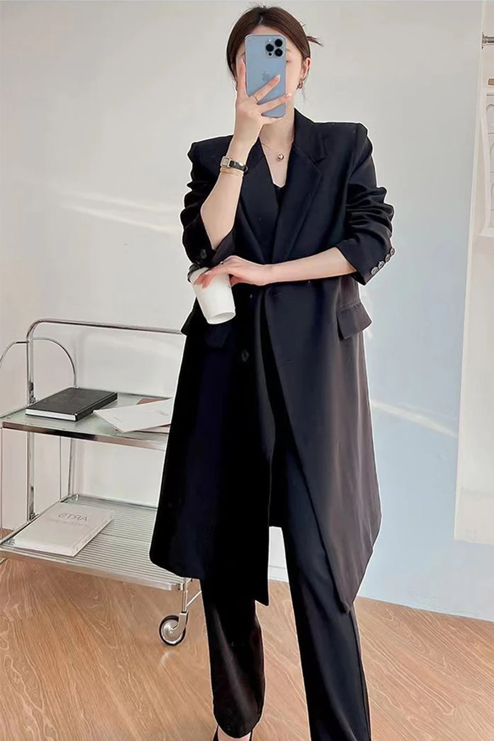 Long Sleeve Elegant Midi Blazer Office Jacket