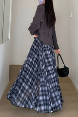 Vintage Plaid Pattern Mesh Patchwork A-Line Pleated Skirts