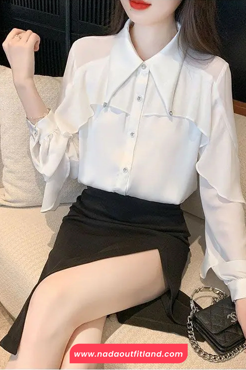 Long Sleeve Ruffled Style Chiffon Blouse Shirts