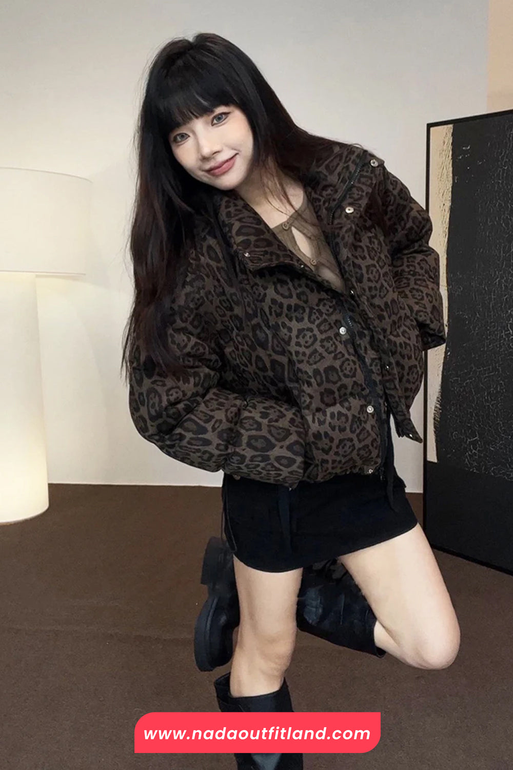 Leopard Pattern Winter Short Parkas Jacket