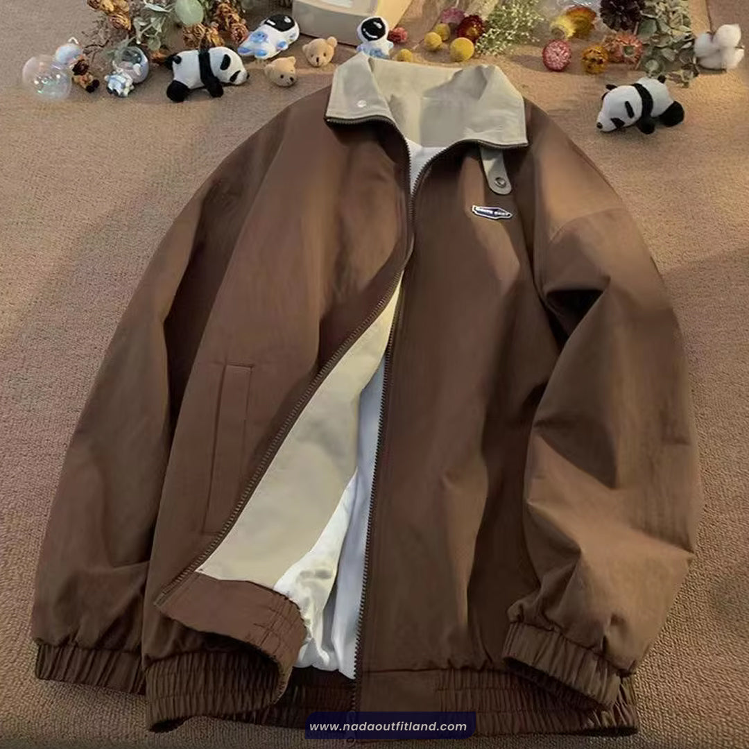 Vintage Turn Down Collar Zipper Jacket