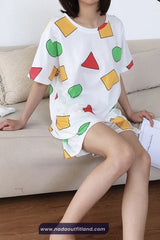Short Sleeve Sin Chan Cartoon Pajamas Set