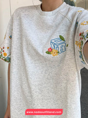 Short Sleeve Garden Flower Embroidered O-Neck Shirts