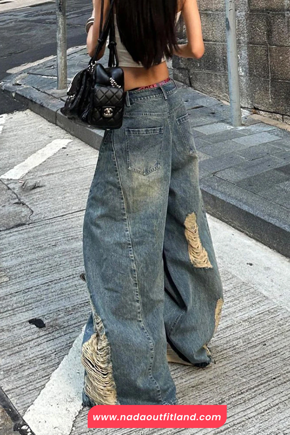 Loose Hole Ripped Vintage Jeans Pants
