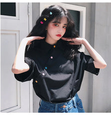 Colorful Button Cute Irregular Solid Shirt