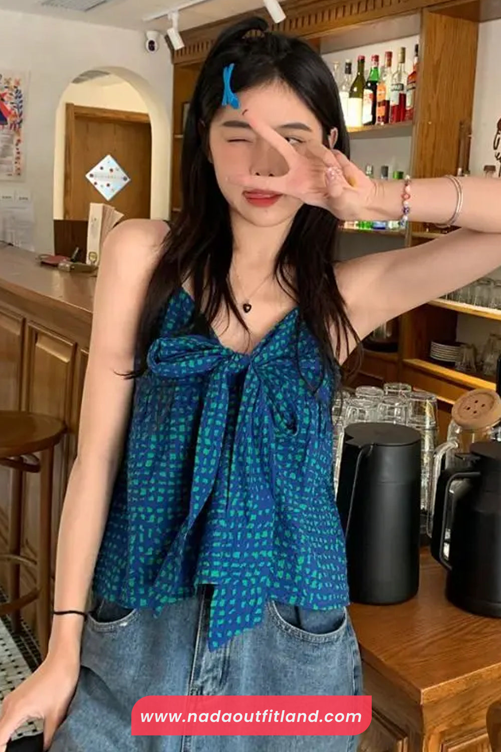 Sleeveless Sweet Bow Plaid Camis Crop Tops