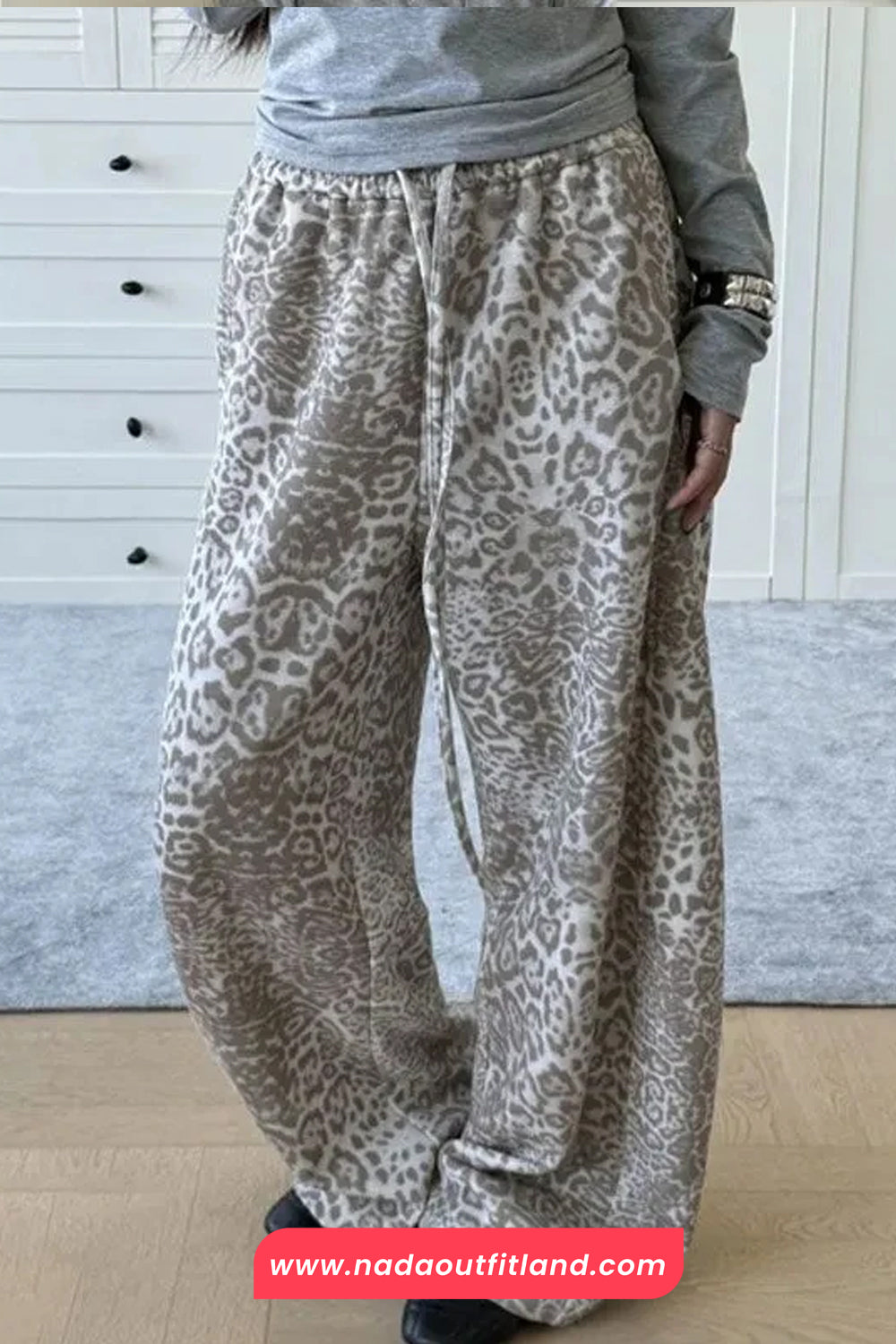 Lace Waist Hip Hop Leopard Pattern Long Sweatpants