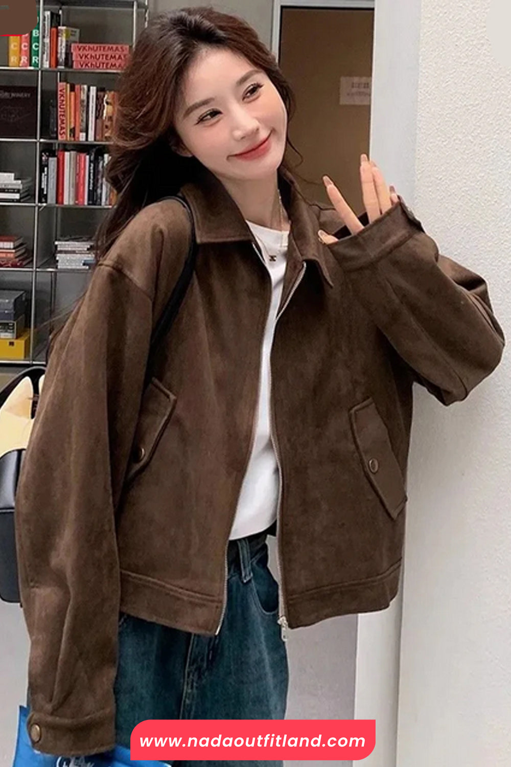 Long Sleeve Turn Down Collar Retro Dark Brown Jacket