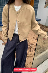 Long Sleeve Classic Cropped Baseball Jacket