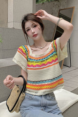 Cute Stripe Colors Knitted Slim Shirt