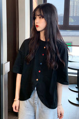 Colorful Buttons Short Sleeve Irregular Shirt