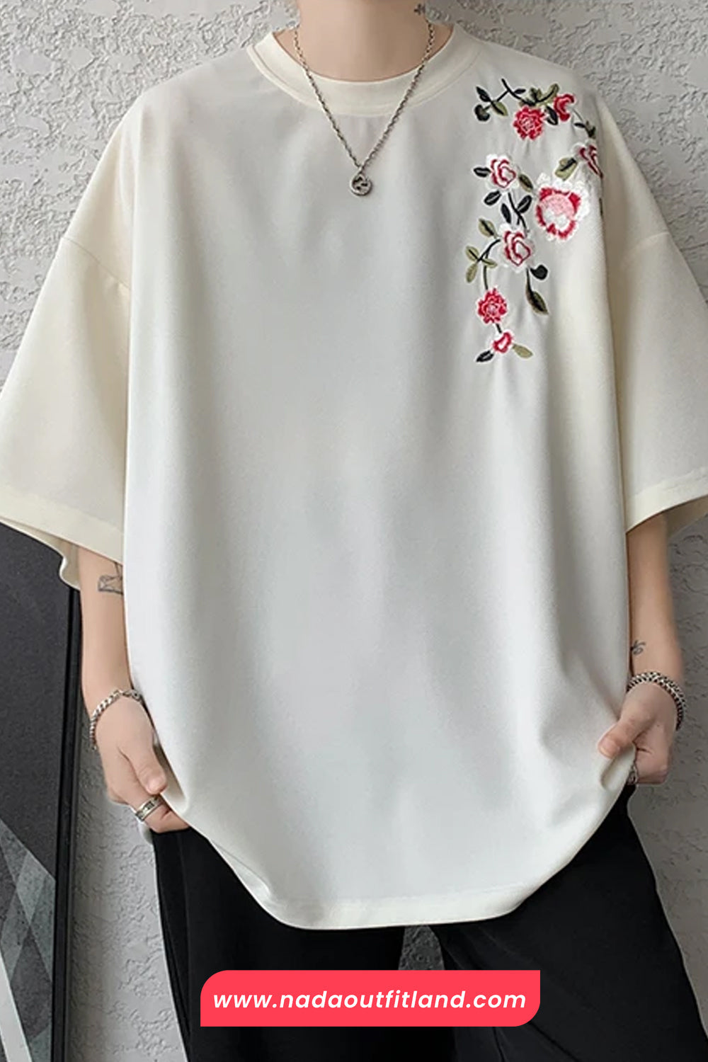 Loose Flower Embroidered Half Sleeve Shirts
