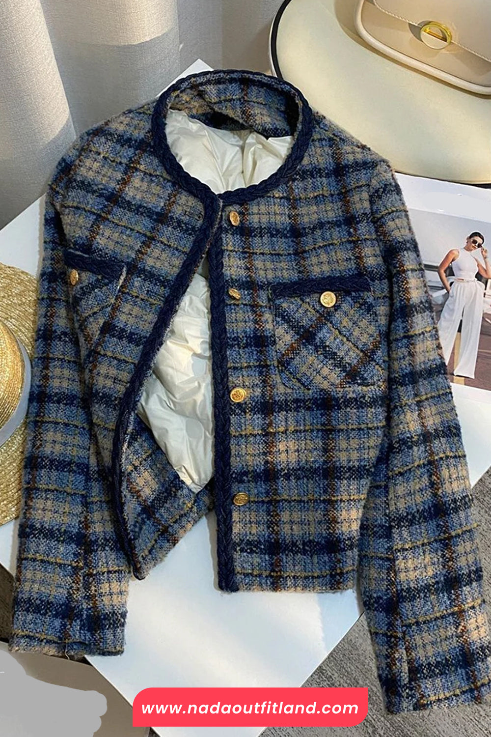 Long Sleeve Retro Elegant Plaid Tweed Jacket