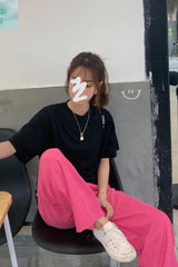High Waist Wide Leg Basic Pink Pants