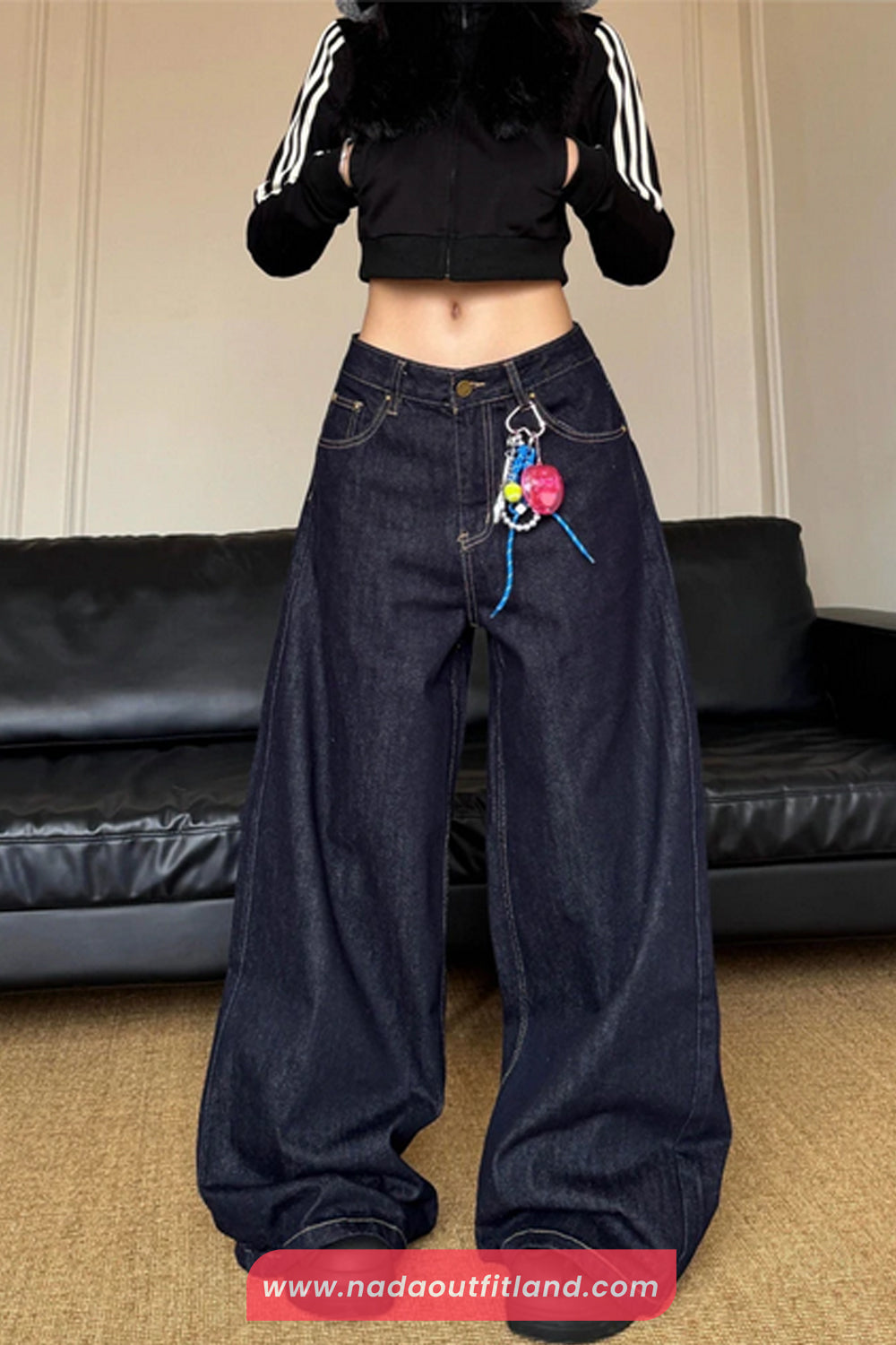 High Waist Loose Wide Leg Retro Blue Jeans Pants