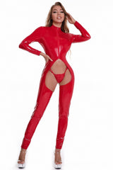 Black Leather One Piece Bodysuit