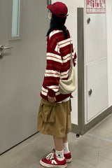 Long Sleeve Red Striped Casual Sweater