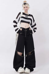 Loose Retro Cut Out Zipper Knee Pants