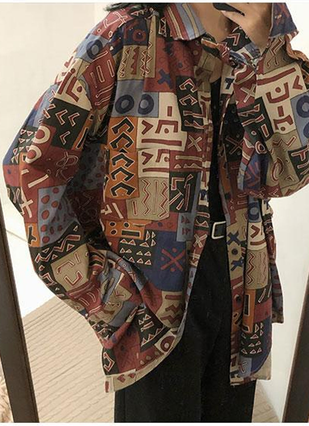 Long Sleeve Retro Art Pattern Blouse Shirt