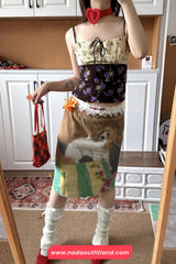 Lace Waist Cute Dog Retro Midi Skirts