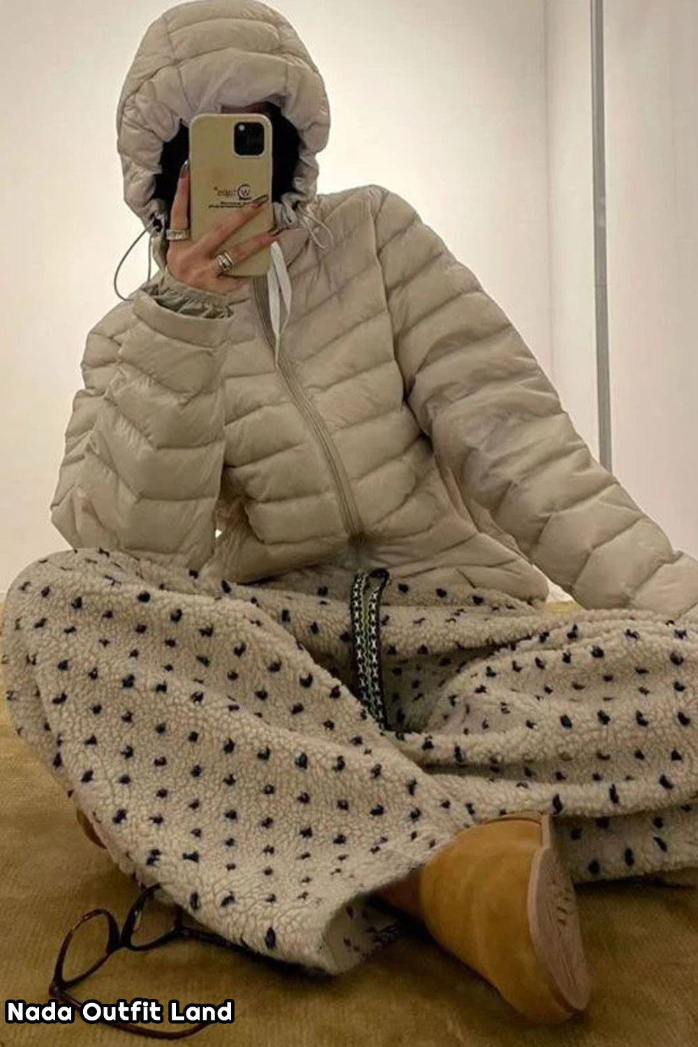 Loose Polka Dots Pattern Lamb Woolen Thick Pants