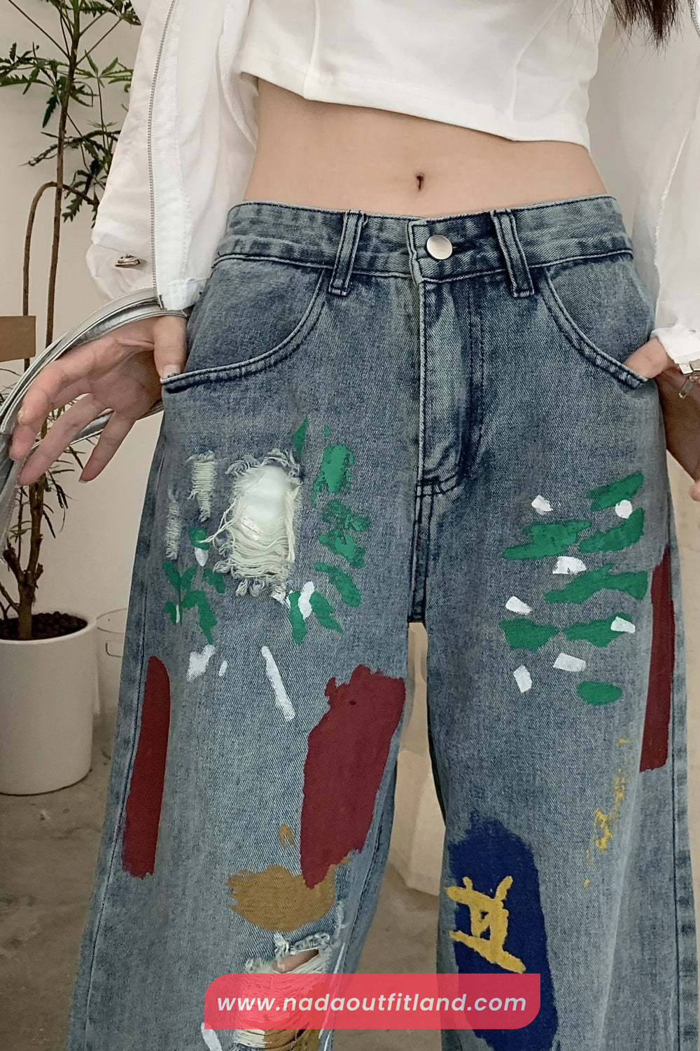 Loose Ripped Style Graffiti Colors Jeans Pants