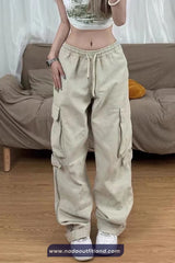 Side Zipper Elastic Waist Cargo Pockets Pants