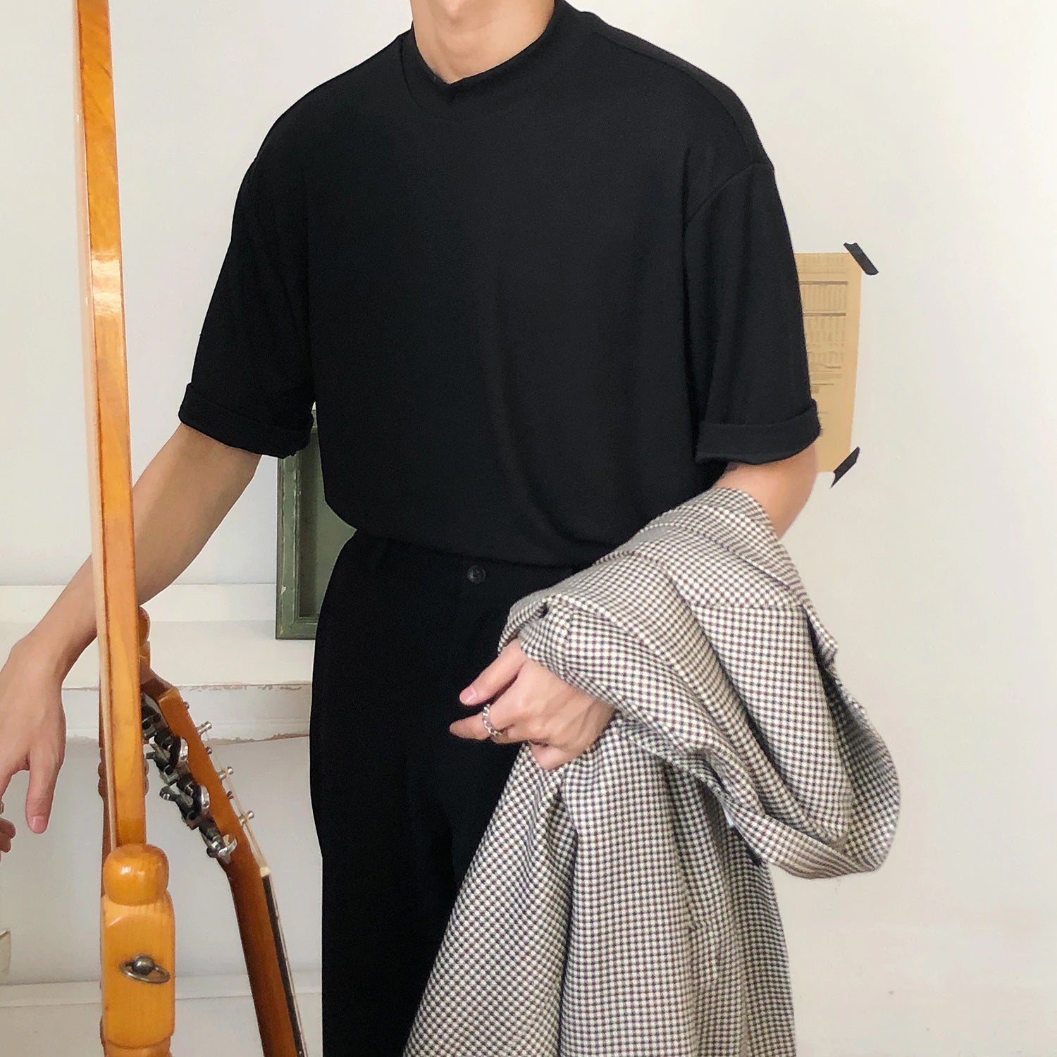 Solid Color High Neck Casual Men Shirt