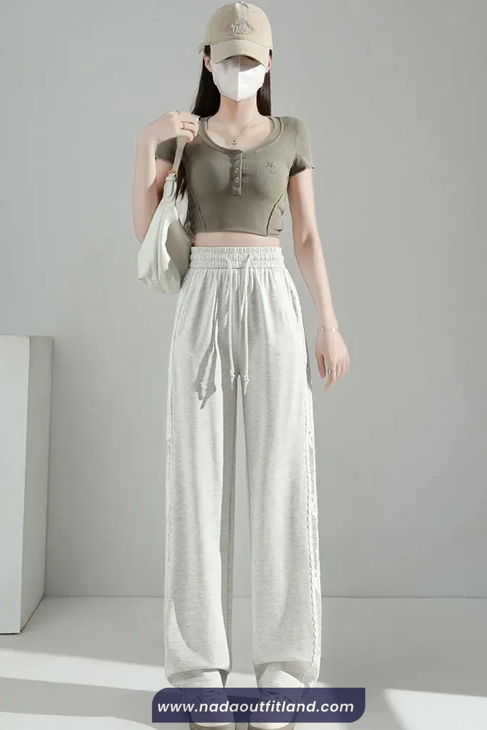 Elastic Waist Side Lace Floral Transparent Sweatpants